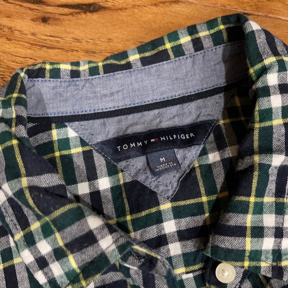 Women’s Navy, Green. Yellow and White Flannel Shirt - Picture 5 of 7